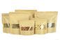 Custom 200g 500g Ziplock Stand Up Kraft Paper Pouch With Clear Windows , Recycled